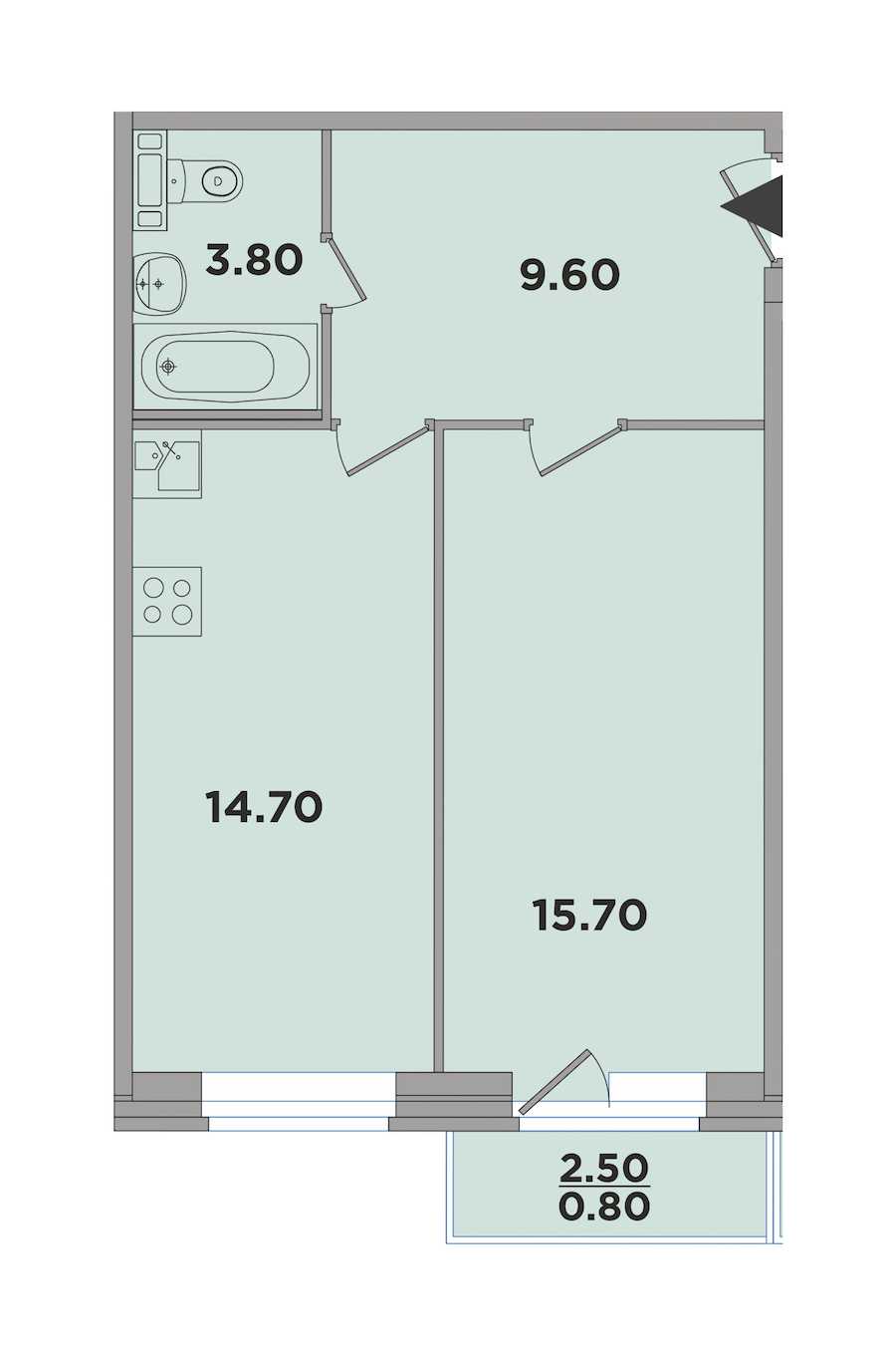 Однокомнатная квартира в : площадь 44.6 м2 , этаж: 2 - 4 – купить в Санкт-Петербурге